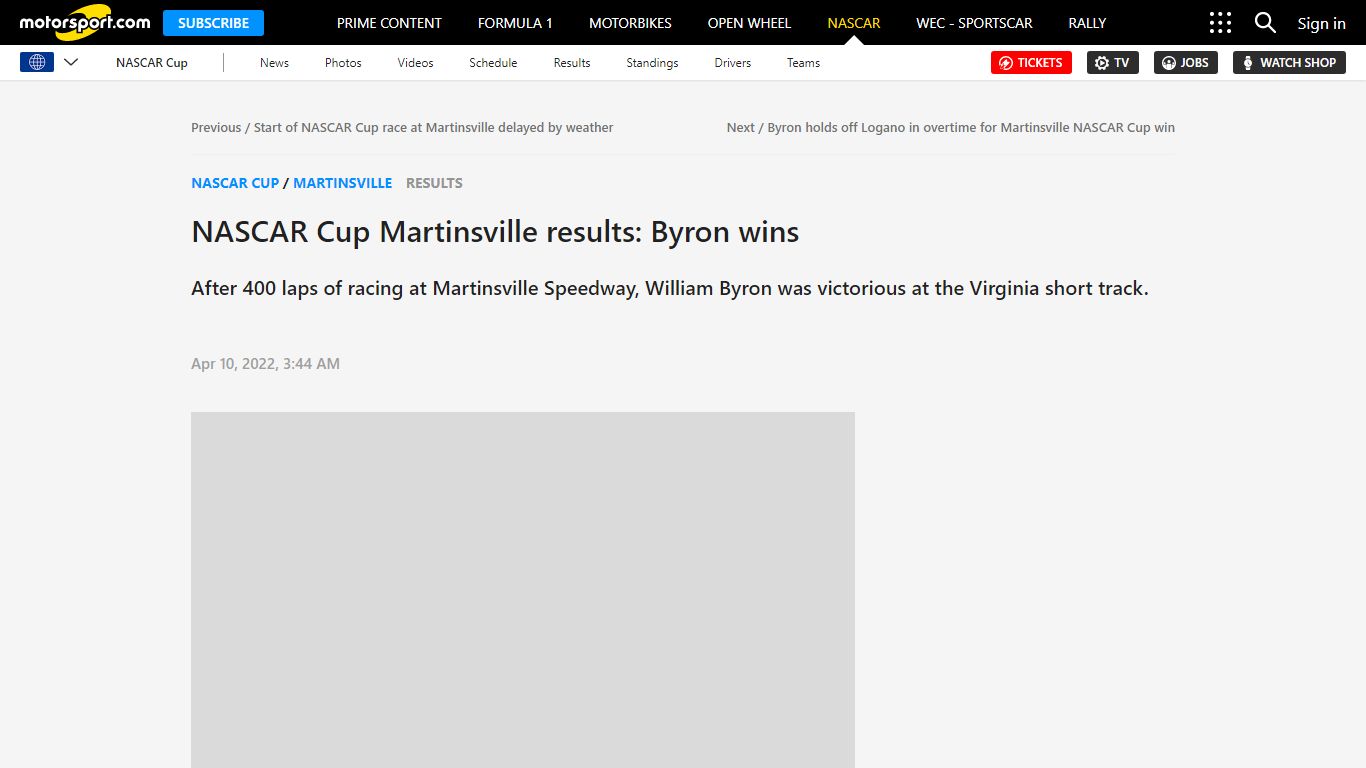 NASCAR Cup Martinsville results: Byron wins - Motorsport