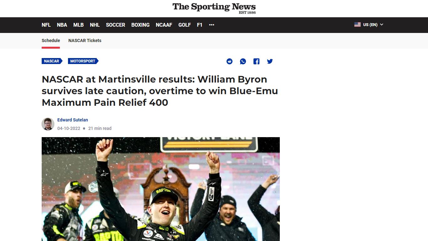 NASCAR at Martinsville results: William Byron survives late caution ...