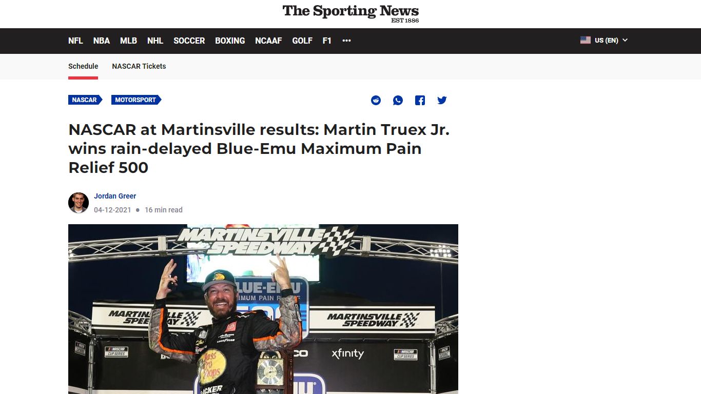 NASCAR at Martinsville results: Martin Truex Jr. wins rain-delayed Blue ...